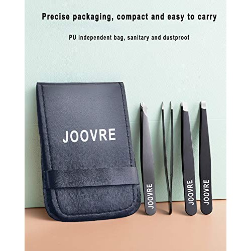 Joovre Tweezers Set - Four-Piece Professional Stainless Steel Brow Tweezers -...