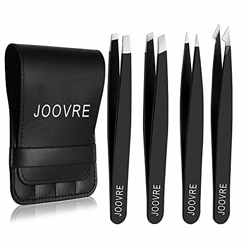 Joovre Tweezers Set - Four-Piece Professional Stainless Steel Brow Tweezers -...