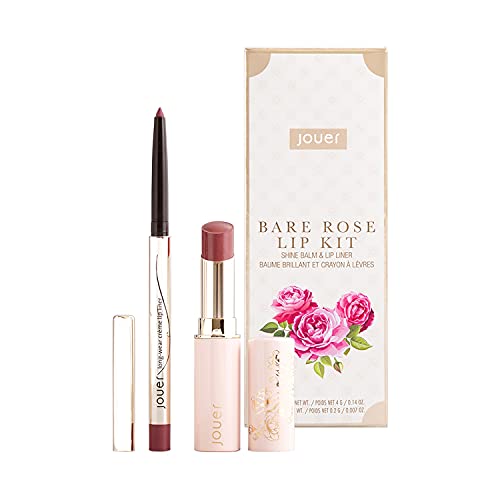 Jouer Bare Rose Lip Kit | Men & Women | Shine Balm & Lip Liner Duo | Maxi Lip...