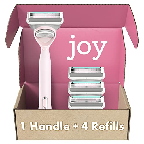 joy Razors for Women, 1 Handle, 4 Razor Blade Refills, Pink, Lubrastrip to He...