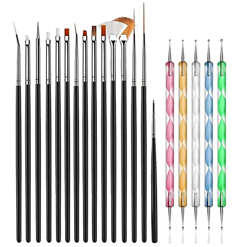 JOYJULY 20pcs Nail Art Design Tools, 15pcs Painting Brushes Set with 5pcs Dot...