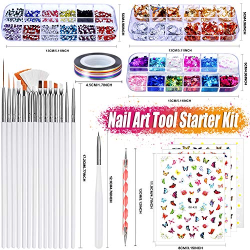 JOYJULY Nail Art Brushes Kit, 3D Nail Art Decorations Kit with Nail Dotting T...