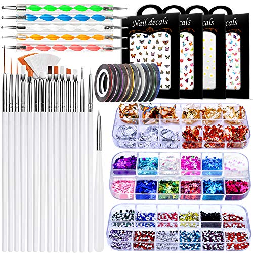 JOYJULY Nail Art Brushes Kit, 3D Nail Art Decorations Kit with Nail Dotting T...
