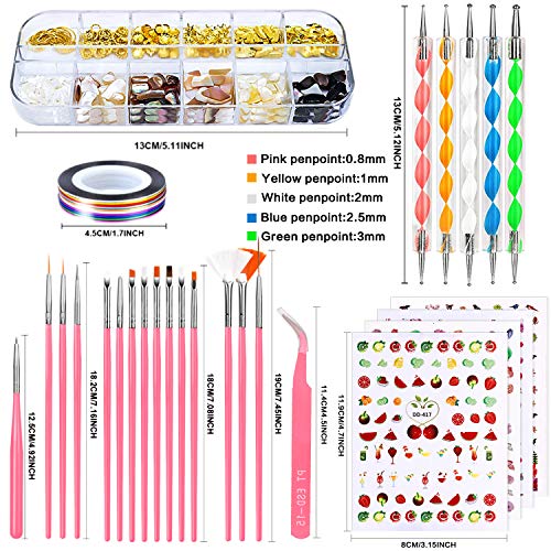 JOYJULY Nail Art Brushes Kit Nail Dotting Tools,Crystals Glass AB Nail Art Rh...