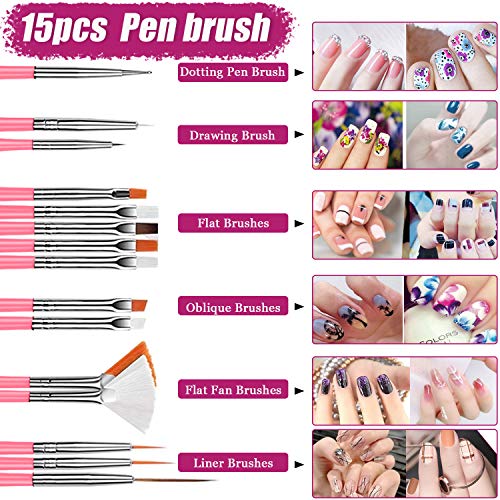 JOYJULY Nail Art Brushes Kit Nail Dotting Tools,Crystals Glass AB Nail Art Rh...