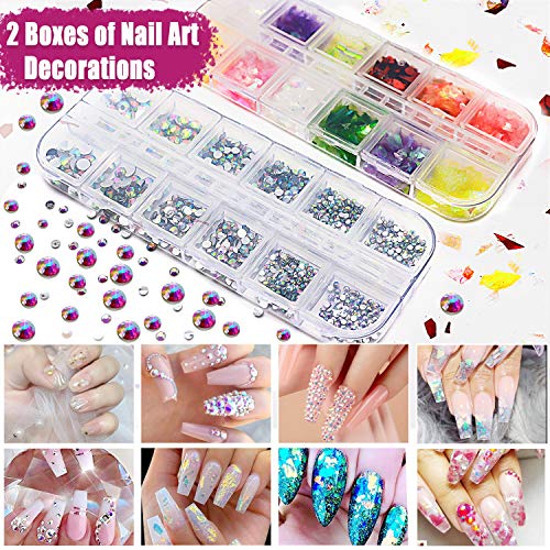 JOYJULY Nail Art Brushes Kit Nail Dotting Tools,Crystals Glass AB Nail Art Rh...