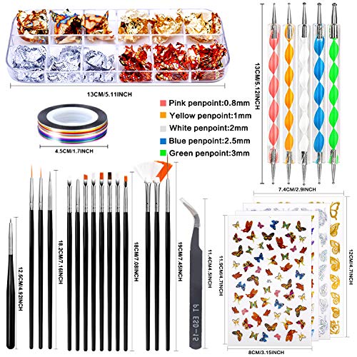 JOYJULY Nail Art Design Tools, 3D Nail Art Decorations Kit with Nail Art Brus...