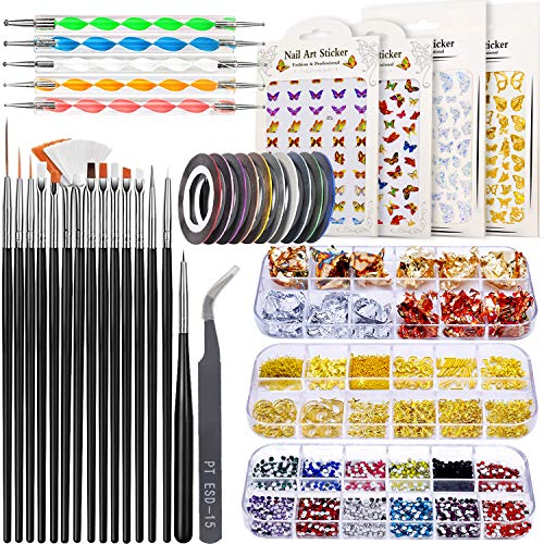JOYJULY Nail Art Design Tools, 3D Nail Art Decorations Kit with Nail Art Brus...