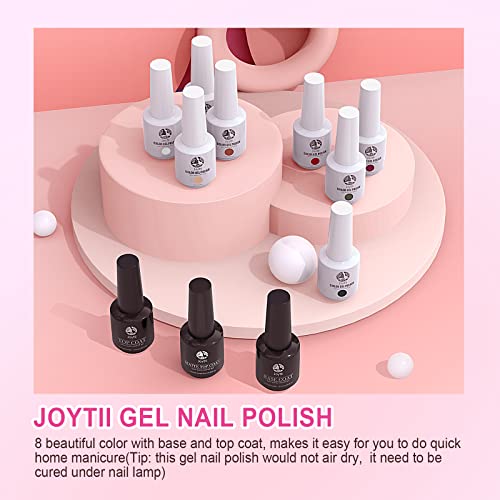 Gel Nail Polish, Joytii 8 Colors Gel Nail Polish Set with Base Coat, Glossy a...