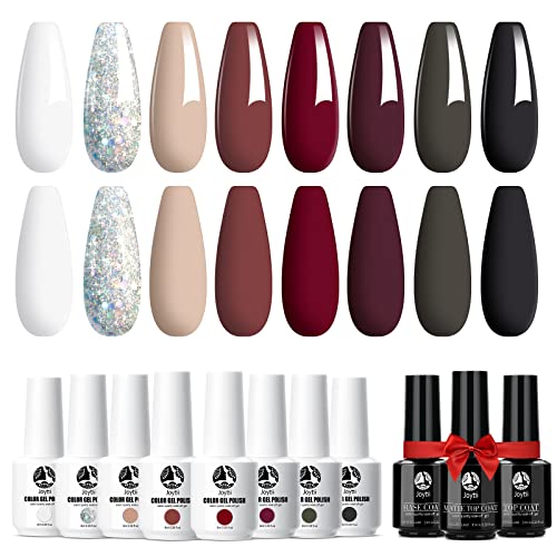 Gel Nail Polish, Joytii 8 Colors Gel Nail Polish Set with Base Coat, Glossy a...
