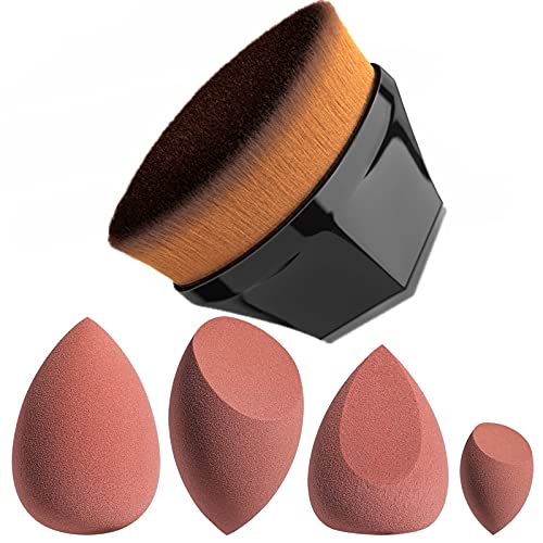 JPNK Foundation Makeup Brush with 4 Makeup Sponges Latex-free for Blending Li...