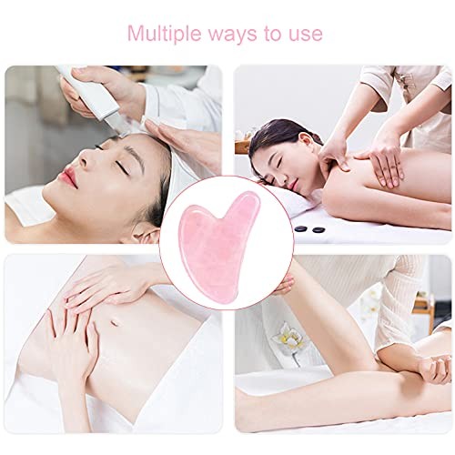 Gua Sha Massage Tool Natural Rose Quartz Jade Gua Sha Stones for Facial and S...