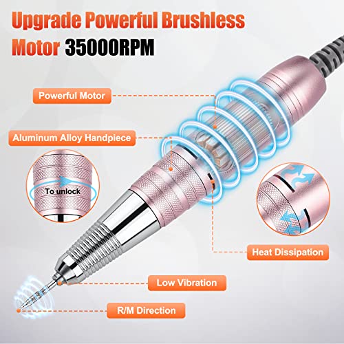Portable Electric Nail Drill 35000 rpm,JUEMEL Electric Nail File 2600mAh,Forw...