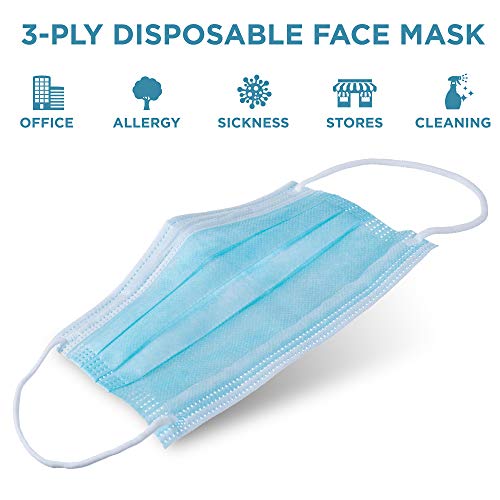 Jumbl Blue Disposable Face Masks | Protective 3-Ply Breathable Comfortable No...