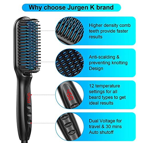 Jurgen K Beard Straightener Men Gifts-Heated Beard Brush,Ionic Hot Beard Comb...