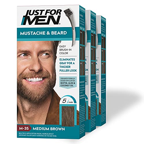 Just For Men Mustache & Beard, Beard Coloring for Gray Hair with Brush Includ...