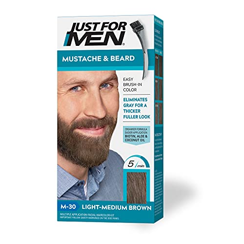 Just For Men Mustache & Beard, Beard Coloring for Gray Hair with Brush Includ...