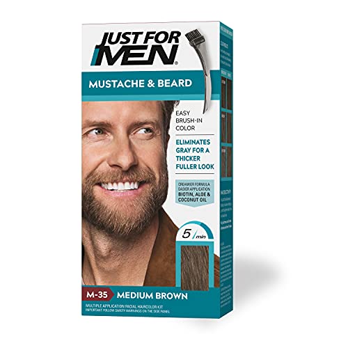 Just For Men Mustache & Beard, Beard Coloring for Gray Hair with Brush Includ...