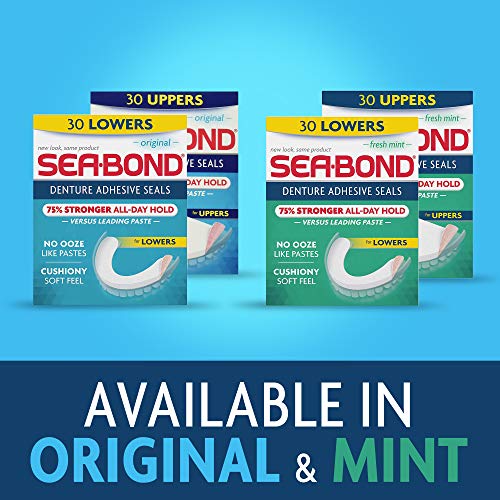 Sea Bond Secure Denture Adhesive Seals Multipack, Zinc Free, All Day Hold, Me...