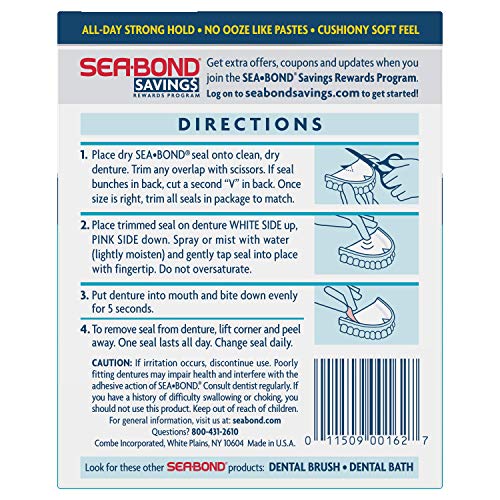 Sea Bond Secure Denture Adhesive Seals, Original Uppers, Zinc Free, All Day H...