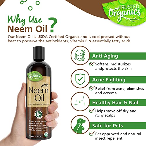 Just Trusted Organics - Neem Oil for Skin, Hair, and Nails, All-in-One Cold P...