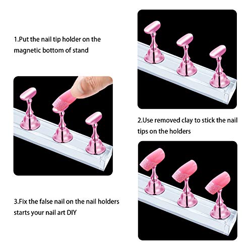 4 Sets Pink Nail Stand for Press on Nails Display, Magnetic Fake Nails Holder...