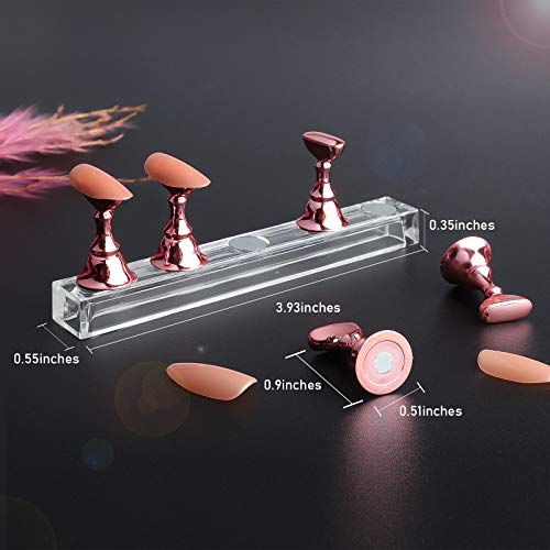 4 Sets Pink Nail Stand for Press on Nails Display, Magnetic Fake Nails Holder...