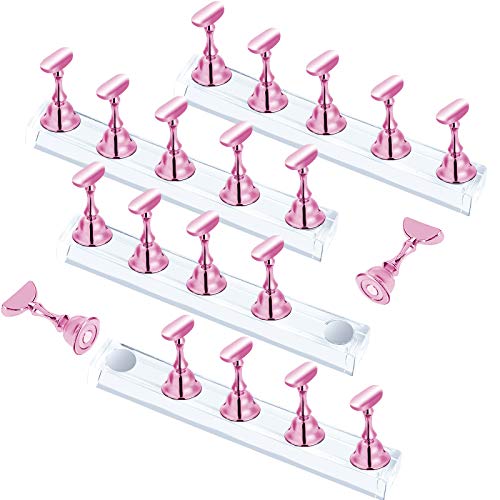 4 Sets Pink Nail Stand for Press on Nails Display, Magnetic Fake Nails Holder...