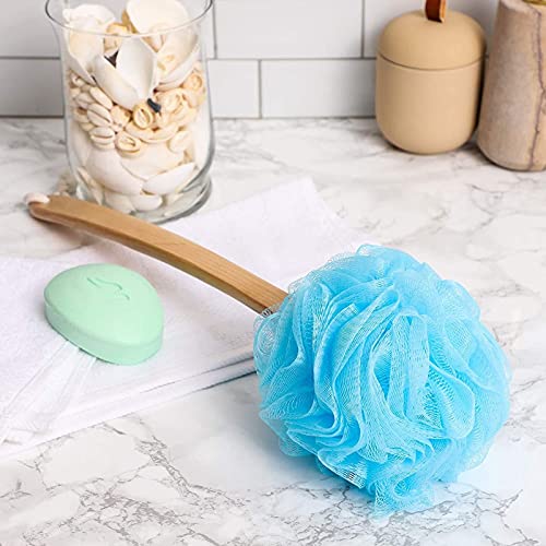 Long Handled Loofah on a Stick Body Back Scrubber, Bath Sponge (4 Colors, 4 P...