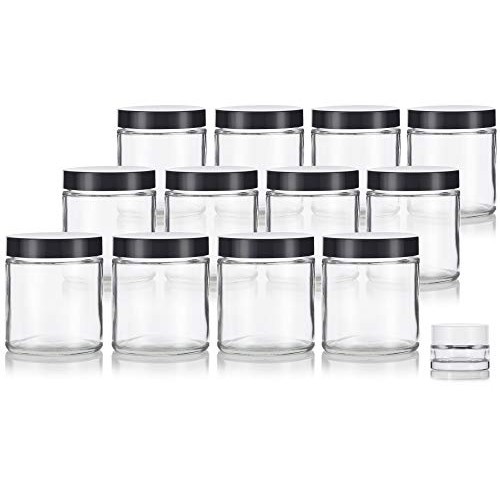 4 oz / 120 ml Clear Thick Glass Straight Sided (12 pack) + Small Glass Balm J...
