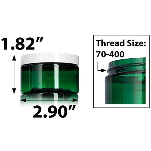 4 oz Green PET Plastic (BPA Free) Refillable Low Profile Jar with White Foam ...