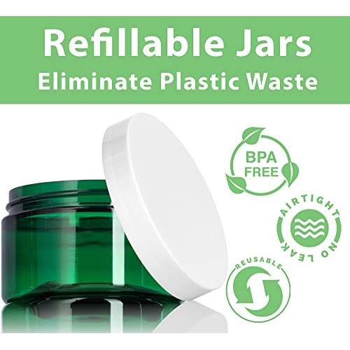 4 oz Green PET Plastic (BPA Free) Refillable Low Profile Jar with White Foam ...