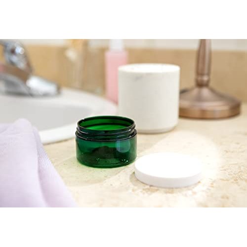 4 oz Green PET Plastic (BPA Free) Refillable Low Profile Jar with White Foam ...