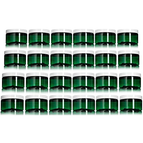 4 oz Green PET Plastic (BPA Free) Refillable Low Profile Jar with White Foam ...