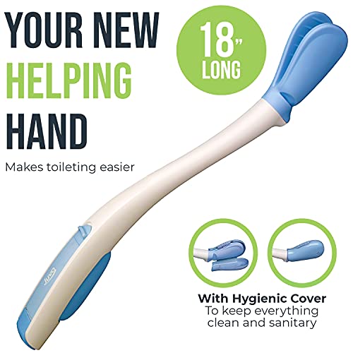 Juvo Toilet Aid - 18” Long Reach Personal Wiping Aid with Hygienic Cover - Ea...