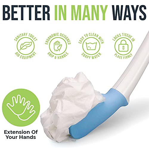 Juvo Toilet Aid - 18” Long Reach Personal Wiping Aid with Hygienic Cover - Ea...