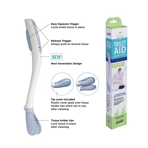Juvo Toilet Aid - 18” Long Reach Personal Wiping Aid with Hygienic Cover - Ea...