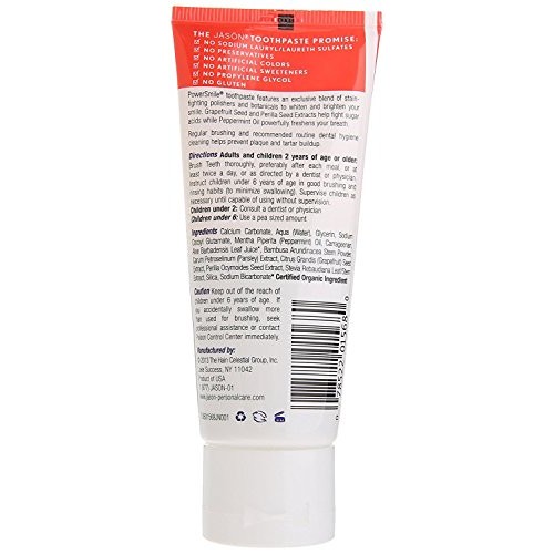 Jason Powersmile Whitening Fluoride-Free Toothpaste, Powerful Peppermint, Tra...