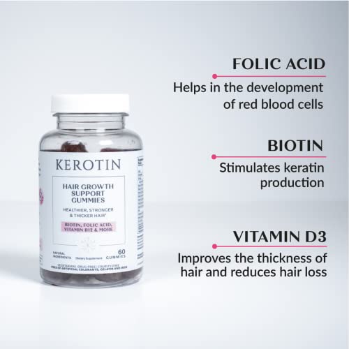 Kerotin Hair Growth Gummies - Vegetarian, Natural and 100% Made in The US - f...