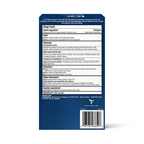 Duration Spray for Men, K-Y Male Genital Desensitizer Numbing Spray to Last L...