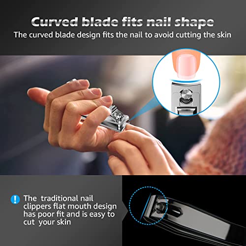 Kaasage Nail Clipper and File - Classic Stainless Steel Nail Cutter with Glas...