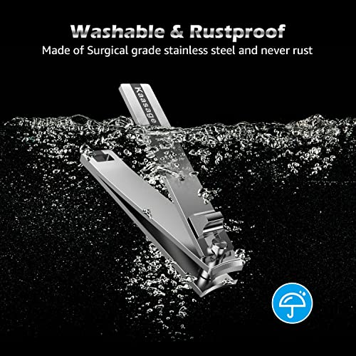 Kaasage Nail Clipper and File - Classic Stainless Steel Nail Cutter with Glas...