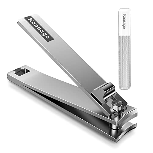 Kaasage Nail Clipper and File - Classic Stainless Steel Nail Cutter with Glas...