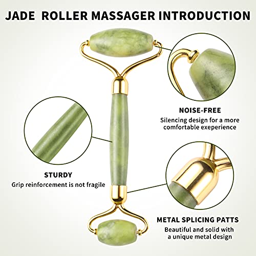 Jade Roller & Gua Sha Set, 2 Packs Jade Gua Sha Facial Tools with Face Roller...