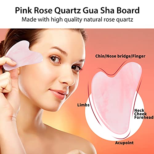 Jade Roller & Gua Sha Set, 2 Packs Jade Gua Sha Facial Tools with Face Roller...