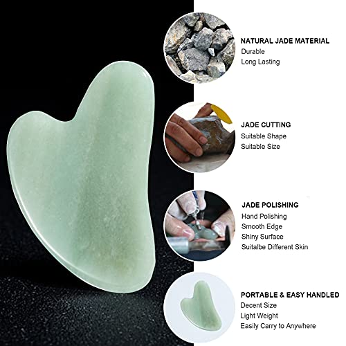 Jade Roller & Gua Sha Set, 2 Packs Jade Gua Sha Facial Tools with Face Roller...