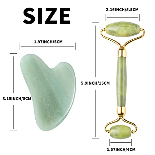 Jade Roller & Gua Sha Set, 2 Packs Jade Gua Sha Facial Tools with Face Roller...