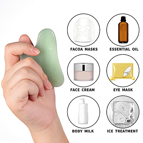 Jade Roller & Gua Sha Set, 2 Packs Jade Gua Sha Facial Tools with Face Roller...