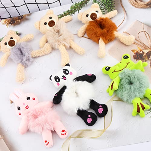 6 PCS Cute Furry Bear Hair Tie Plush Bear Scrunchies Cartoon Hair Head Rope E...