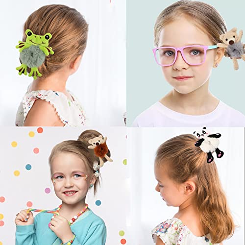 6 PCS Cute Furry Bear Hair Tie Plush Bear Scrunchies Cartoon Hair Head Rope E...